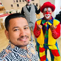 A quick selfie with some talented clown performers before a show. We work together to bring a full package of entertainment to birthday parties and events.
