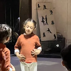Young dancers learning choreography in my kids' class. These sessions focus on basic steps, rhythm, and expression, helping children develop their skills while having fun.