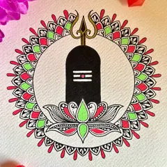 In honor of Maha Shivratri, I created this Shivling mandala. The design incorporates the sacred symbol within a lotus flower, surrounded by a colorful mandala border. It's a piece filled with devotion and spiritual energy.