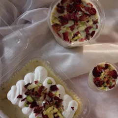 My Holi special Thandai-flavored desserts. This includes a Thandai tres leches tub and individual Thandai mousse cups.