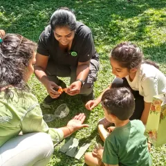 We believe in the power of storytelling to nurture imagination. Here, our naturalist engages a group of children with a story, followed by hands-on exploration.