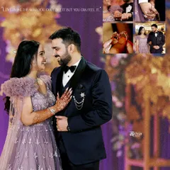 This engagement ceremony collage captures the couple's happiness from multiple angles. From the main portrait to close-ups of the ring exchange, it tells the complete story of their special day.