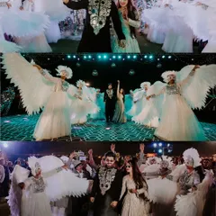 A spectacular Sangeet entrance with dancers dressed as angels, creating a magical and theatrical atmosphere for the couple.