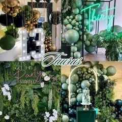 Zodiac decor aesthetics: Taurus. Earthy, luxurious, and grounded. A Taurus celebration calls for lush greenery, rich textures, and a touch of neon glam.