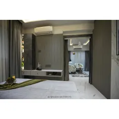 A view from the master bedroom into a private formal seating area in the Duplex Project. This design creates a personal suite for relaxation and privacy.