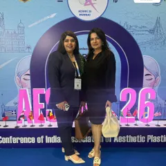 Pictured here at the Aesurg 2026 conference in Mumbai. Engaging with colleagues from different specialties helps create a holistic approach to aesthetics, ensuring patients receive well-rounded and effective treatment plans.