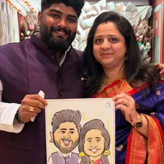 This couple's caricature, complete with their wedding hashtag, makes for a perfect, personalized memento from their special day.