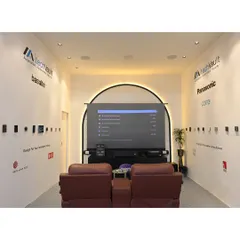 At a recent expo, I built this demo home theater to showcase what's possible. It features a large screen, high-fidelity audio, and comfortable recliner seating, all integrated into one system.