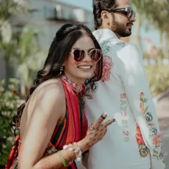 The bride giving a playful peace sign. We love capturing the fun and quirky side of our couples' personalities during their pre-wedding shoots.