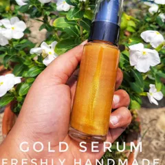 For a touch of luxury, I created this 24k Gold Serum. It's packed with natural ingredients like saffron and hyaluronic acid to help with skin lifting, brightening, and giving you that special facial-like glow at home.