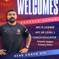 Welcome to Coach Sheheen Usman, our U15 Head Coach. His experience with top academies and his AFC B License and GK Level 1 certifications are a huge asset for developing our youth talent.