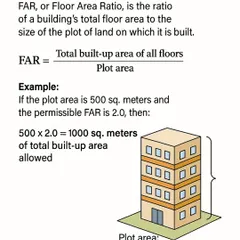 I explain what Floor Area Ratio (FAR) is with a simple formula and example. FAR is the ratio of a building's total floor area to the size of the plot, and it determines the maximum buildable area allowed on a piece of land.