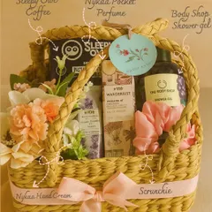 Pamper your sister this Rakhi with this delightful basket. It's filled with her favorites, including Sleepy Owl coffee, a Nykaa pocket perfume and hand cream, a Body Shop shower gel, and a cute scrunchie.