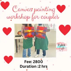 A promotional graphic for our canvas painting workshop for couples, a great way to create art together.