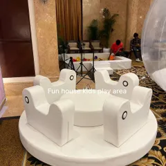 Our all-white soft merry-go-round is a perfect add-on for younger children. It's safe, fun, and provides a gentle ride for toddlers.