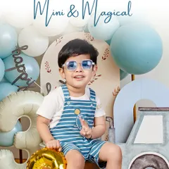 Mini and magical. This little man is celebrating his third birthday in style with a cool blue theme and a smile that lights up the entire studio.