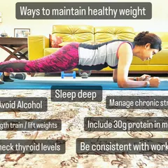 Maintaining a healthy weight, especially in midlife, is about more than just diet. Here I am demonstrating a plank, a great core exercise. My approach integrates strength training, deep sleep, and stress management to build a strong, resilient body.