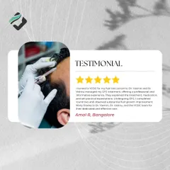 A testimonial from a patient who underwent GFC treatment for his hair loss concerns. He notes the professional, informative experience and substantial hair growth improvement.