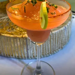 This is my Peru-Paprika mocktail, a slushy blend of sweet guava and tangy paprika with a little kick of spice. It is a perfect example of how I create unique, non-alcoholic drinks that are as exciting as they are refreshing.