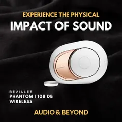 Experience the physical impact of sound with the Devialet Phantom I 108 dB wireless speaker. This product shot showcases its unique design with the signature side-firing woofers that move with the bass.