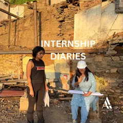 Internship diaries. On-site collaboration between team members amidst the raw, honest beauty of a building undergoing transformation.