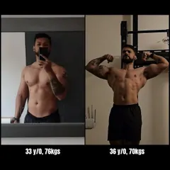 My physique transformation from 33 to 36. The aesthetic is a byproduct of the actual goal: getting healthier, fitter, and developing specific physical qualities.