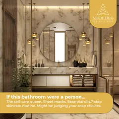 This bathroom concept is the epitome of self-care, with marble walls, gold accents, and pendant lighting creating a spa-like sanctuary.
