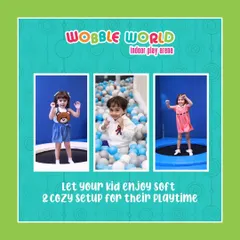 This collage shows the variety of soft and cozy setups for playtime, from the trampoline to the ball pit.