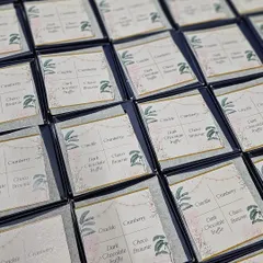 We pay attention to every detail, including custom inserts that describe the delicious chocolate flavors in each box, such as Crackle, Cranberry, and Dark Chocolate Truffle.