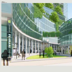 The ground level of the Navjivan CHS proposal is designed to be a vibrant public realm. The curved glass facade, green lawns, and pedestrian-friendly walkways create an inviting commercial and social space that connects the development with the surrounding city.