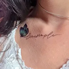 A delicate and beautiful "Live Simple" temporary tattoo with a butterfly. These are perfect for adding a personal touch to your look for a special occasion.