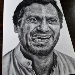 This realistic portrait of actor Nawazuddin Siddiqui was a personal project. I spent hours on the details, from the texture of his skin to the intensity in his eyes, to create a powerful and lifelike charcoal drawing.