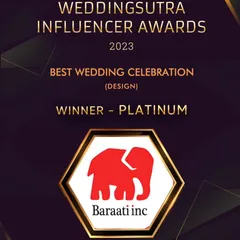 We are incredibly honored to be recognized by WeddingSutra, winning the Platinum award for Best Wedding Celebration Design. This is a testament to our team's creativity, hard work, and dedication to crafting beautiful festivals of memories.