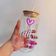 Another custom glass tumbler I made, this one for 'Maitri' with a cute purple heart theme. I can customize the font, color, and design to match any preference.