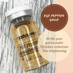 The EGF Peptide Gold ampoule is a powerhouse for anti-aging. It contains 99.9% pure gold powder and a blend of ten peptides to reduce the appearance of wrinkles, promote skin regeneration, and strengthen elasticity.