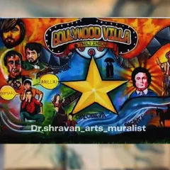 A throwback to one of my earlier commercial projects, a Bollywood-themed mural. This piece is a collage of famous actors and movie dialogues, creating a fun, nostalgic vibe.