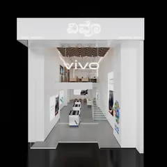 The entrance view of the Hyderabad retail store. The facade is designed to be modern and impactful, drawing customers in from the street with its clean branding and tall entryway.