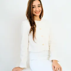 A bright, high-key portrait that feels fresh and modern. The all-white styling creates an elegant and sophisticated look, ideal for professionals in creative, wellness, or design-focused industries.