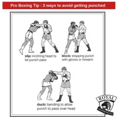 The best offense is a good defense. Here are three fundamental ways to avoid getting hit: slipping to make a punch miss, blocking to absorb impact, and ducking to evade headshots.