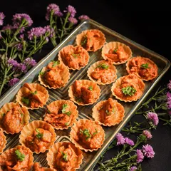 Another look at my popular Creamy Butter Chicken Tarts. The vibrant color and fresh cilantro garnish make them as beautiful as they are delicious.