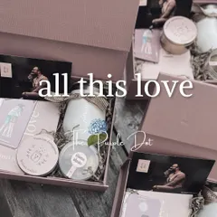 A collection of PR boxes for the "All This Love" book launch, ready to be sent out. The consistent branding and thoughtful curation across all boxes ensure a cohesive and impactful media campaign.