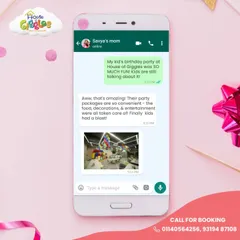 Word-of-mouth is the best compliment! This screenshot of a chat between two moms shows how much fun the kids had. I love that our parties are so memorable that kids are "still talking about it!"
