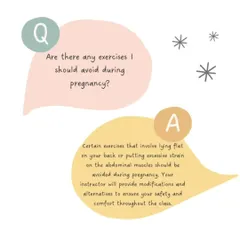 Your safety is our priority. We modify exercises during pregnancy, avoiding positions that put strain on your back or abdomen, ensuring a safe workout for you and your baby.