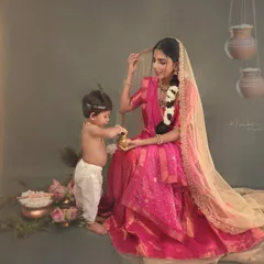 A playful interaction between mother and child. This candid moment captures the curiosity of a baby exploring the props, adding a layer of authenticity to the themed portrait.