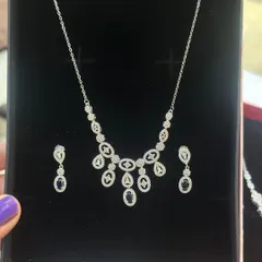 A new luxury necklace and earring set in silver 925. This design features oval-shaped motifs with blue stones, offering an elegant look at a reasonable price.