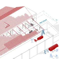 Another view of the Nagapattinam renovation, showing the process of carefully dismantling and sorting materials for reuse. This image emphasizes the labor-intensive but rewarding process of adaptive reuse in architecture.