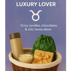 For the luxury-loving Taurus, a hamper with cozy candles, premium chocolates, and chic home decor is a perfect fit.