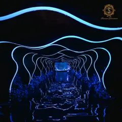 I believe an entrance should be a portal to another world. For this cosmic-themed engagement, guests journeyed through a futuristic tunnel of flowing light, a dramatic transition that prepared them for the stellar celebration that awaited.