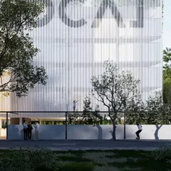 The ground plane of our co-living project is designed to be porous and active. A low fence maintains a subtle boundary with the street, but the open design encourages engagement and creates a buzzing, active community hub.