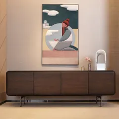 We create handcrafted furniture that elevates your interiors. This sleek wooden console is paired with one of our fabric art panels, showing how our pieces can blend seamlessly into a refined, modern home.